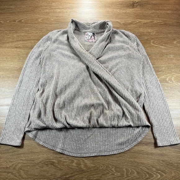 Anthropologie Tops - Akemi + Kin Anthropologie Women's M Waffle Knit Wrap Top Gray Hi Low Neutral